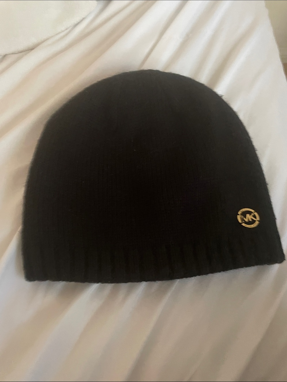 Michael Kors Black Knit Beanie with Gold MK Emblem